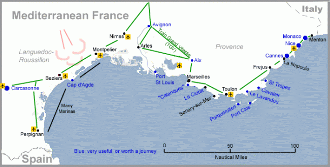 Map of Mediterrenean France for sailors