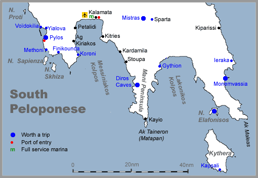 Map of South Peloponese for sailors