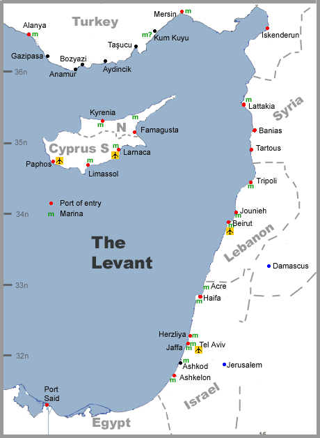 The Levant, Map of Syria, Lebanon and Israel
